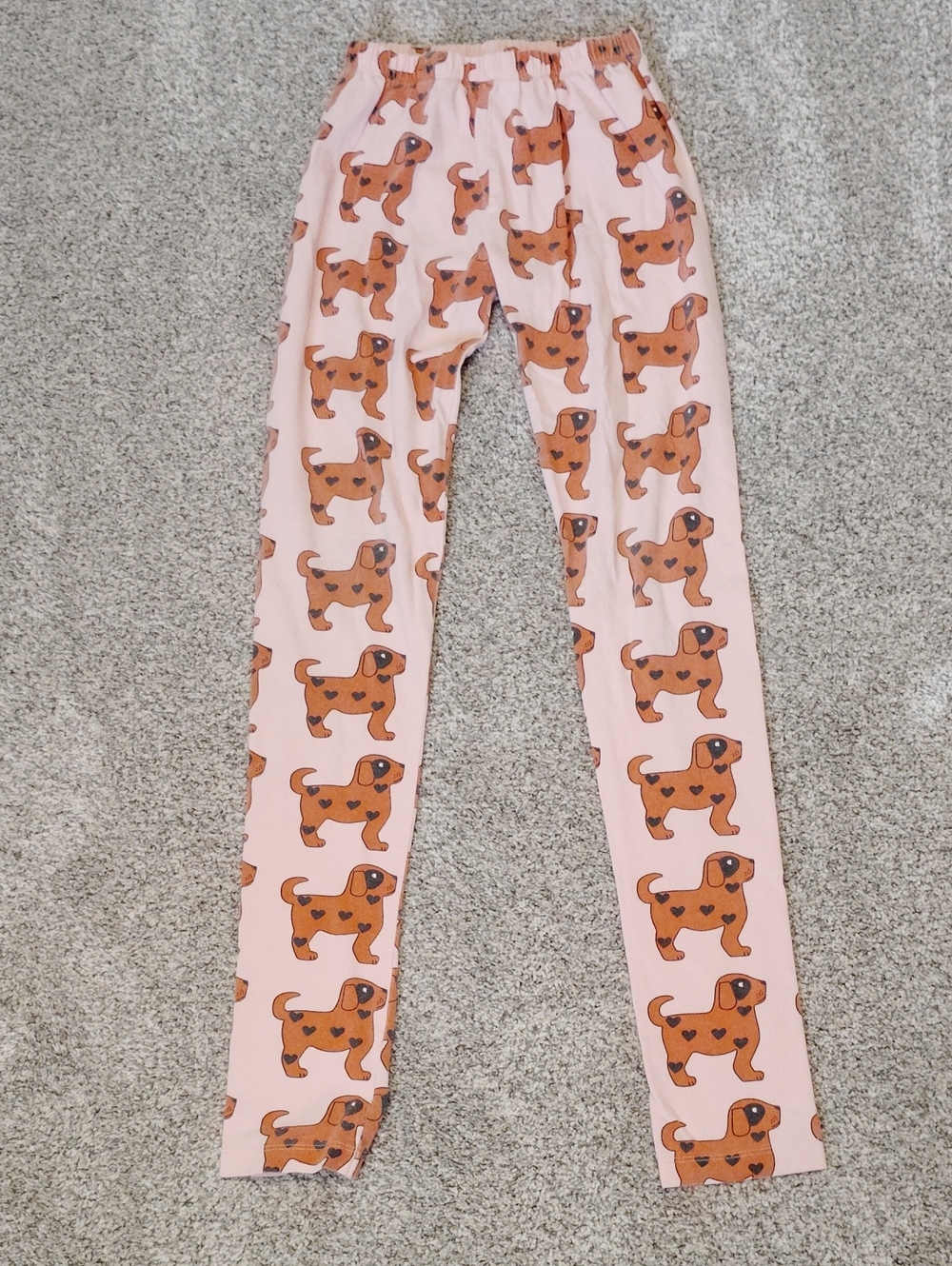 Hugo Loves Tiki Girls' Pink Dog Print Leggings with Elastic Waist